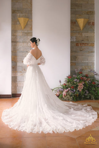 áo cưới 2 trong 1 tùng rời đính kết hoa 3D