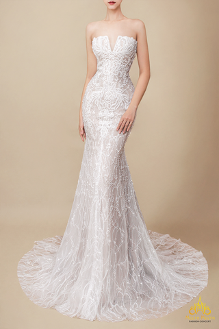 áo cưới đuôi cá dạ hội corset cúp ngực V