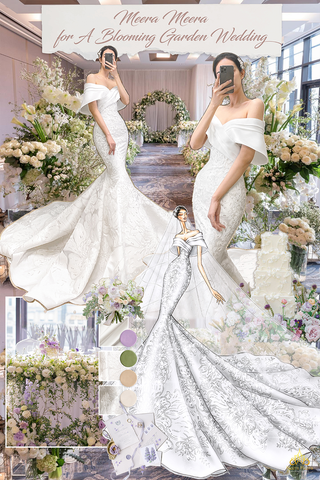 áo cưới đuôi cá satin trễ vai độc bản