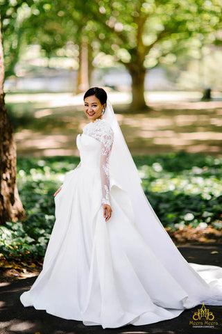 váy cưới làm lễ phong cách cổ điển