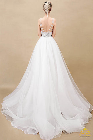 váy cưới dạ hội tùng voan hở lưng
