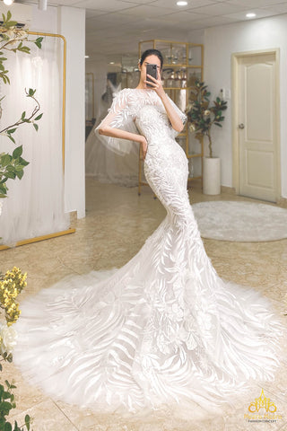 váy cưới vẽ tay hand painted hoạ tiết nhiệt đới