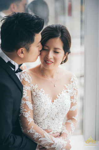 couture illusion lace long sleeve wedding dress