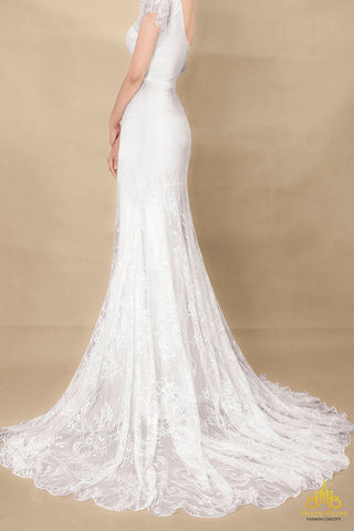 thiết kế áo cưới đuôi cá 2 trong 1 ren Chantilly