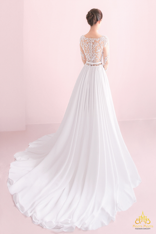 áo cưới chữ A suôn tùng lụa hở lưng ren