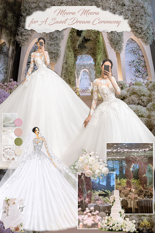 áo cưới công chúa lưới tay dài lộng lẫy