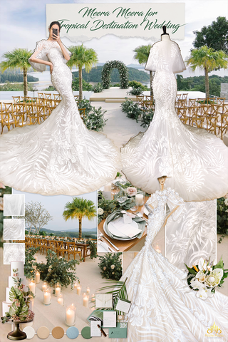 váy cưới đuôi cá hoạ tiết nhiệt đới