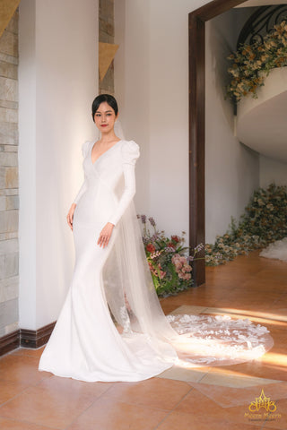 váy cưới đuôi cá tay Juliet tối giản