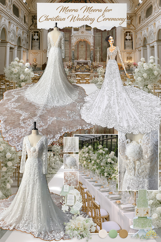 váy cưới fit and flare tay dài đuôi ren xoè lộng lẫy