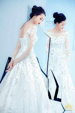 áo cưới Hoàng gia tay dài sang trọng