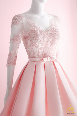 May áo cưới Merea Meera Xu hướng áo cưới ngắn hồng dâu xinh xắn KH1568 Bridal pink high low wedding dress