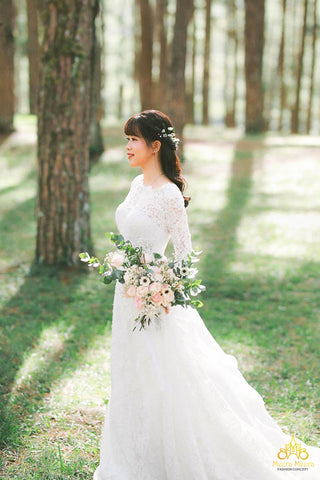 váy cưới tay dài ren thiết kế