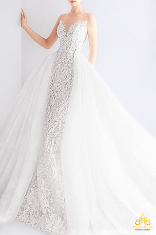 áo cưới đuôi cá ren cúp ngực mắt mèo 2 trong 1