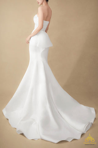 áo cưới đuôi cá satin tối giản kèm nơ rời