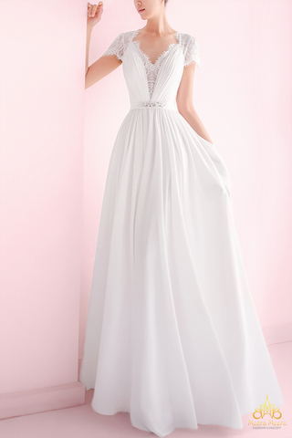 áo cưới lụa thên ren Chantilly nhẹ nhàng