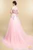 áo cưới màu hồng dâu tùng chuông tay dài ren