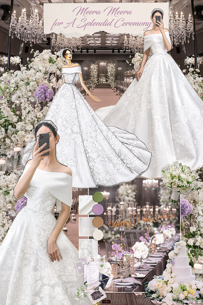 THIẾT KẾ ÁO CƯỚI SATIN HAUTE COUTURE VẼ TAY HAND PAINTED