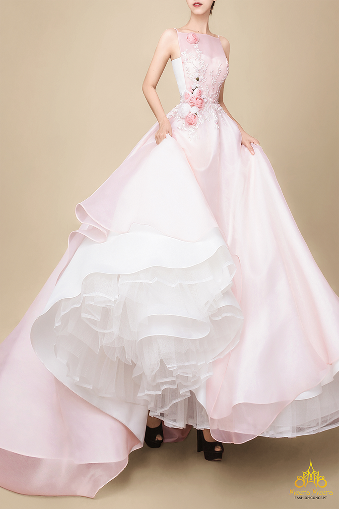 Váy cưới Big size công chúa đơn điệu màu hồng pastel ngọt ngào