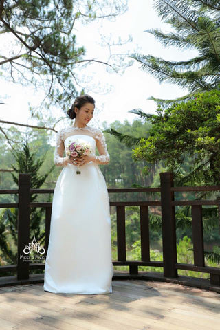 áo cưới satin đính hoa 3D