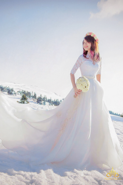 váy cưới voan phối ren cho cô dâu Thổ Nhĩ Kỳ