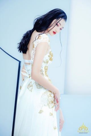 luxury white and gold wedding dress